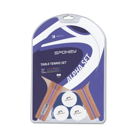 Spokey ALPHA SET - Zestaw do tenisa stołowego; 2 rakietki + 3 piłeczki + nylonow