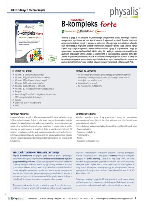 WITAMINA B COMPLEX FORTE 30 TABLETEK - PHYSALIS
