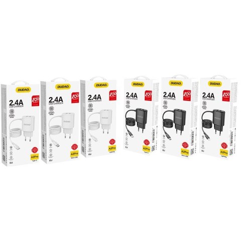 Ładowarka sieciowa 2x USB z wbudowanym kablem do iPhone Lightning 12W czarny