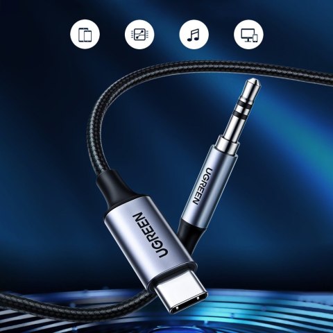 Kabel audio stereo AUX 3.5 mm mini jack - USB-C do telefonu tabletu 1m czarny