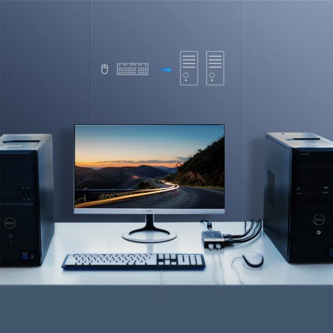 Przełącznik switch KVM 30357 dwa komputery jedna klawiatura mysz i monitor czarny