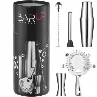 Zestaw barmański w tubie shaker jigger sitko muddler łyżka - srebrny