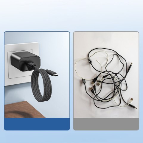 Kabel przewód USB-C 100W PD z organizerem magnetycznym 1.2m - czarny