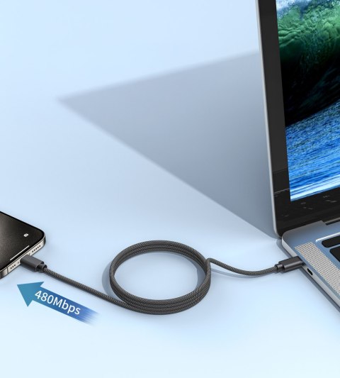 Kabel przewód USB-C 240W PD 3.1 z organizerem magnetycznym 1.2m - czarny