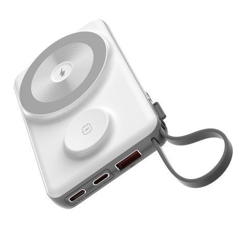 Power bank 10000mAh LED USB-C USB-A Lightning MagSafe Apple Watch - biały