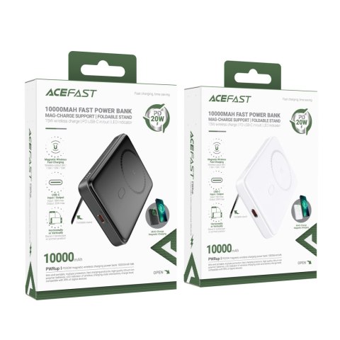 Powerbank 10000mAh indukcyjny magnetyczny z opcją podstawki PD 20W + kabel - biały