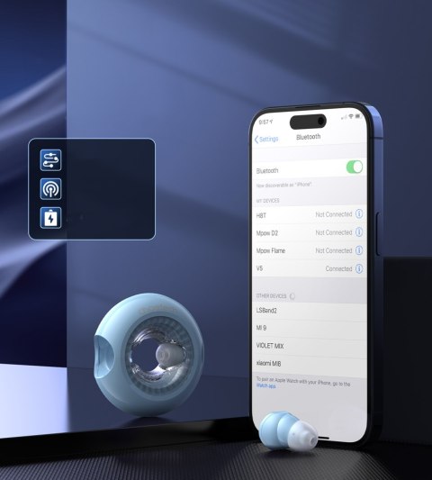 Słuchawki bezprzewodowe TWS Bluetooth 5.3 LightAura VocalSound - niebieskie