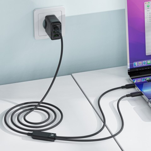 2w1 Kabel przewód podwójny USB-C - 2x USB-C 100W 480Mb/s - czarny