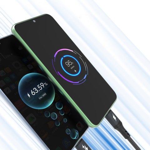 3w1 Kabel przewód 60W USB-A - MicroUSB USB-C iPhone Lightning 1.2m - czarna