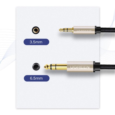 Kabel przewód audio TRS mini jack 3.5mm - jack 6.35mm 5m - szary