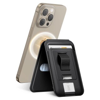 Portfel na karty Magnetic Wallet MagSafe z podstawką i uchwytem na palec - czarny