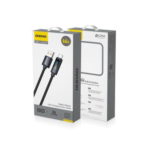 Kabel przewód L7T USB-A - USB-C 66W z wyświetlaczem LED 1m - czarny