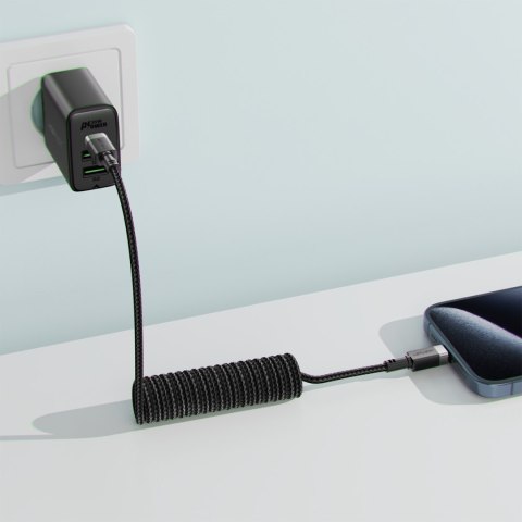 Kabel przewód spiralny USB-C - USB-C 480Mb/s 3A 1.2m - czarny
