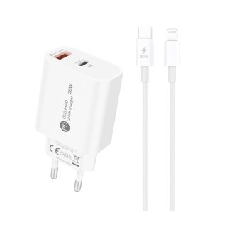 Ładowarka sieciowa 20W USB-A USB-C z kablem USB-C - iPhone Lightning 1m - biała