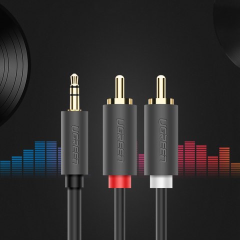 Kabel przewód audio 3.5 mm mini jack (męski) - 2RCA (męski) 1m - szary