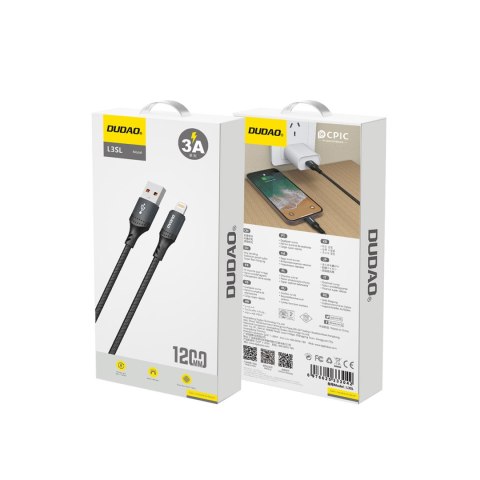 Kabel przewód USB-A - iPhone Lightning w oplocie 3A 30W 1.2m - czarny