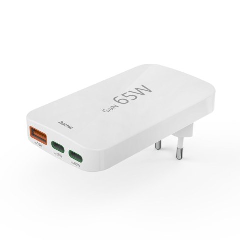 Ładowarka sieciowa składana GaN USB-C USB-A 65W - biała