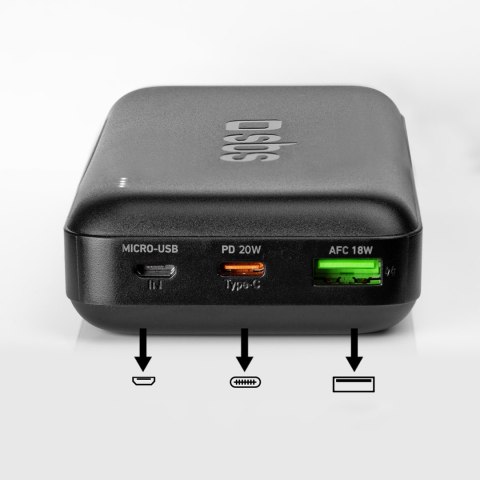 Powerbank 20000 mAh PD USB-C USB-A Micro-USB 20W - czarny