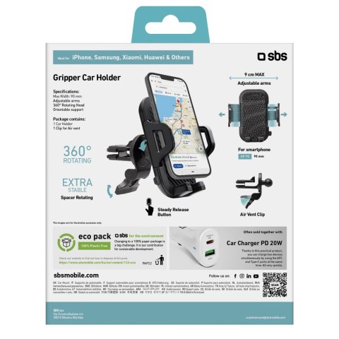 Uchwyt samochodowy do smartfona na kratkę nawiewu wzmocniony - czarny