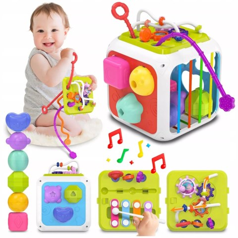 Edukacyjna kostka sensoryczna sorter kształtów klocki cymbałki 18m+ 688-62