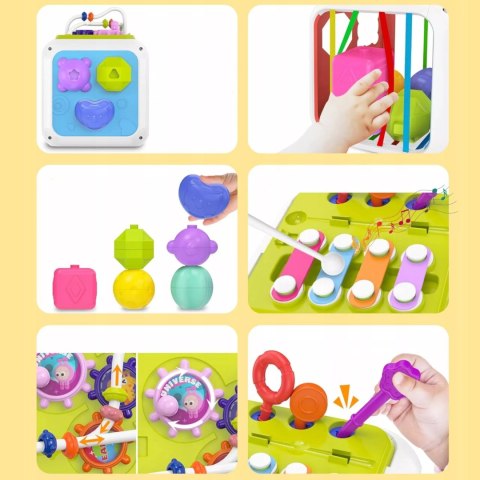 Edukacyjna kostka sensoryczna sorter kształtów klocki cymbałki 18m+ 688-62