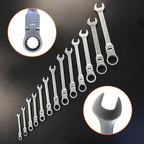 Klucze płasko-oczkowe z grzechotką 13 elementów