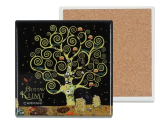 Podkładka ceramiczna, kwadratowa - G. Klimt, Drzewo życia (ciemne tło) (CARMANI)