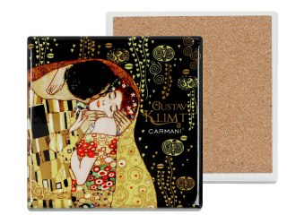 Podkładka ceramiczna, kwadratowa - G. Klimt, Pocałunek (ciemne tło) (CARMANI)