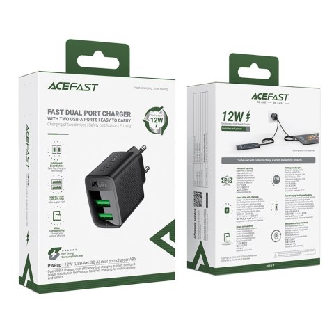 Ładowarka sieciowa A86 2x USB-A 12W - czarna