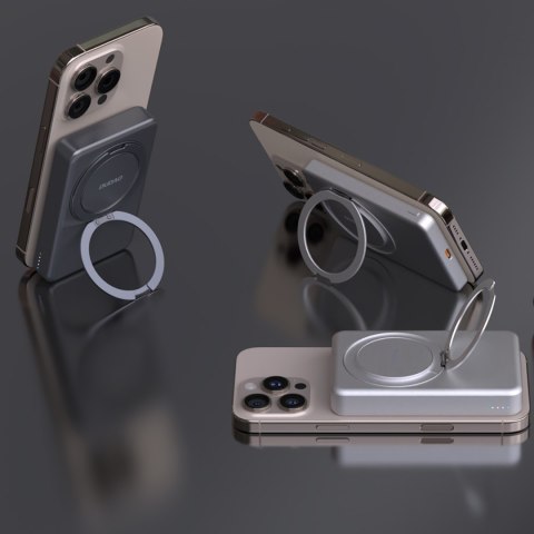 Powerbank K28 10000mAh z MagSafe z metalową obudową i podstawką PD 22.5W - srebrny