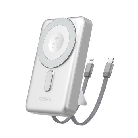 Powerbank K29 10000mAh MagSafe metalowa obudowa podstawka kable USB-C iPhone Lightning PD 20W - srebrny