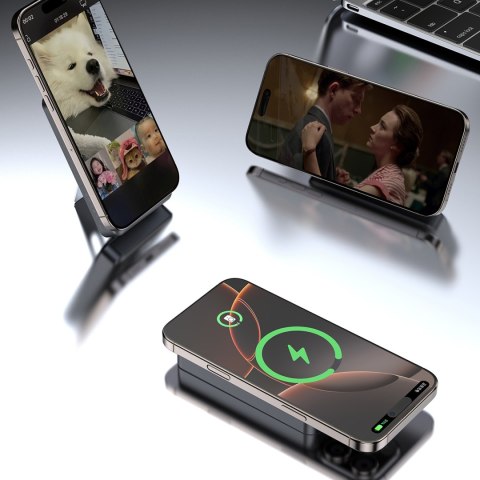 Powerbank K29 10000mAh MagSafe metalowa obudowa podstawka kable USB-C iPhone Lightning PD 20W - srebrny