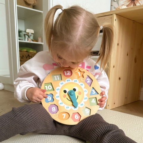 TOOKY TOY Zegar Drewniana Zabawka Edukacyjna Nauka Czasu Kształtów