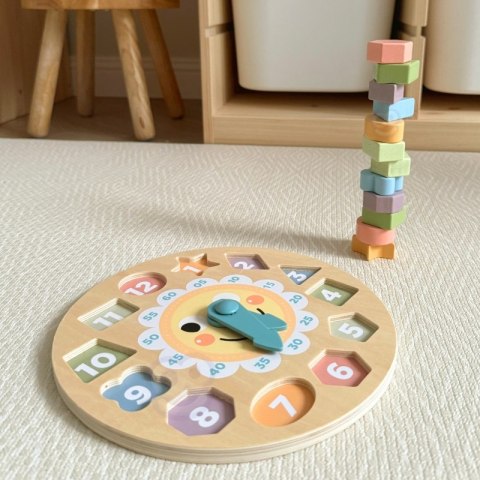 TOOKY TOY Zegar Drewniana Zabawka Edukacyjna Nauka Czasu Kształtów