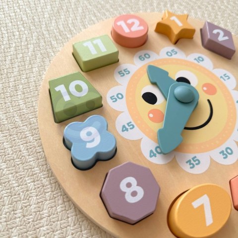 TOOKY TOY Zegar Drewniana Zabawka Edukacyjna Nauka Czasu Kształtów