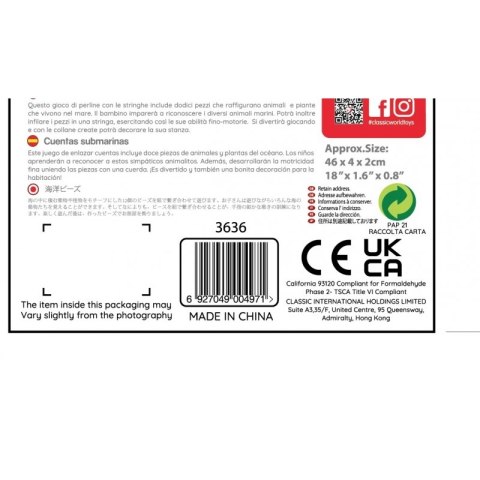 CLASSIC WORLD Drewniane Klocki do Nawlekania Zwierzęta Wodne 13 el.