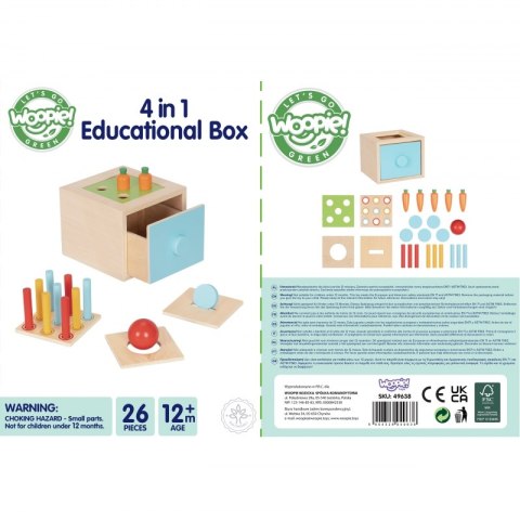 WOOPIE GREEN Drewniana Szuflada Edukacyjna 4w1 Sorter Montessori Gra w Marchewki FSC