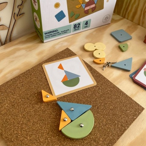 WOOPIE GREEN Drewniana Przybijanka z Młotkiem Układanka 20 wzorów 82 el.