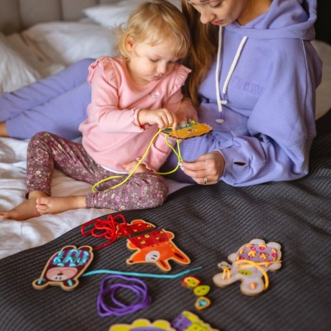 WOOPIE GREEN Drewniana Sznurowanka 5w1 Zwierzątka do Nawlekania