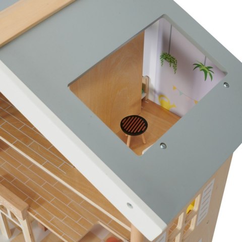 CLASSIC WORLD Duży Drewniany Domek dla Lalek 2 Figurki NATURALNE DREWNO 28 el.