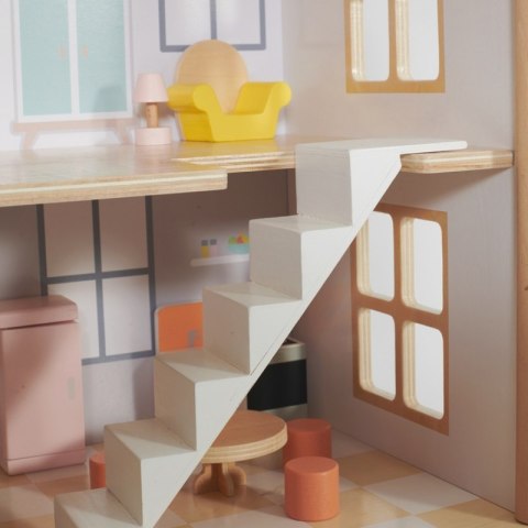 CLASSIC WORLD Duży Drewniany Domek dla Lalek 2 Figurki NATURALNE DREWNO 28 el.