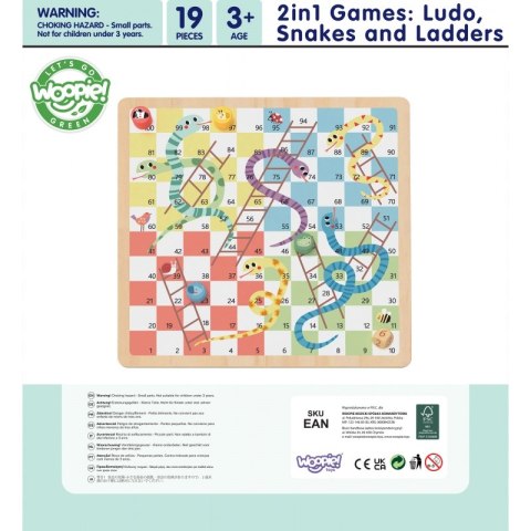 WOOPIE GREEN Gry Planszowe Logiczne 2w1 Ludo Chińczyk + Węże i Drabiny