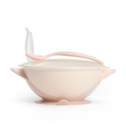 1063/06 MISECZKA Z PRZYSSAWKĄ I ŁYŻECZKĄ KREMOWO-RÓŻOWA