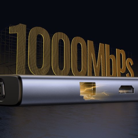 HUB Adapter USB-C - 3x USB-A 3.0 / HDMI / VGA / RJ45 / czytnik kart SD / TF / USB-C PD - szary