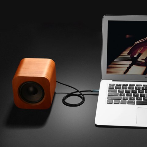 Kabel przewód kątowy audio 2x mini jack 3.5mm 0.5m niebieski