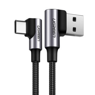 Kątowy kabel przewód w oplocie USB - USB-C Quick Charge 3.0 2m szary
