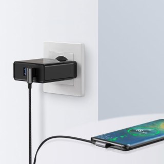 Kątowy kabel przewód w oplocie USB - USB-C Quick Charge 3.0 2m szary