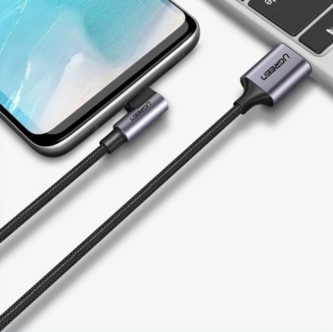 Kabel przewód kątowy USB-A - USB-C 3A 3m - szary