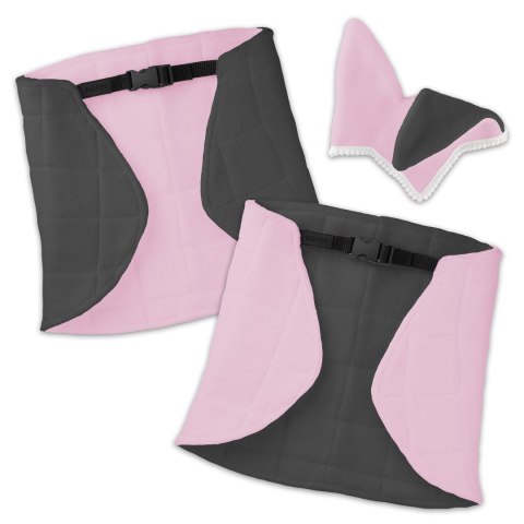 Zestaw Skippi - Hobby Horse Gniady - Derka i nauszniki - różowa i szara