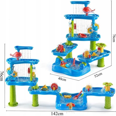 WOOPIE Ogromny Aquapark Stolik Wodny 6w1 Piaskownica Wodospad Tor Wodny 6-poziomowy Modułowy